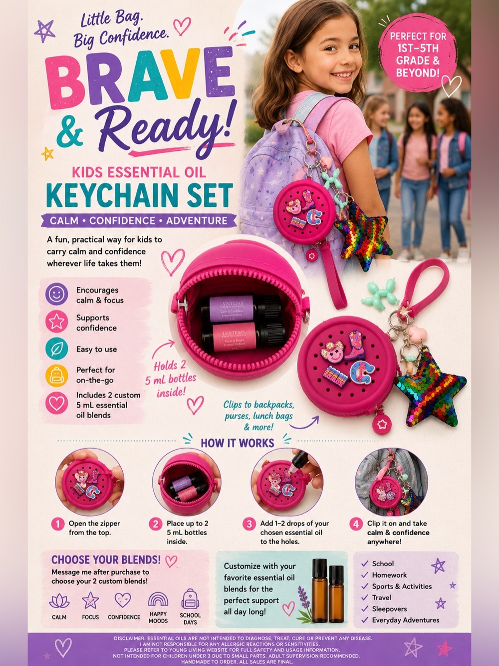 104. NWT Kids Essential Oil Keychain Set - 2 Custom 5mL Rollers Included YL